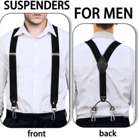 Y-back Suspender For Men, 43 Inch Elastic Adjustable Suspenders For Women Pants,Leather Suspenders For Adult (Black leather)