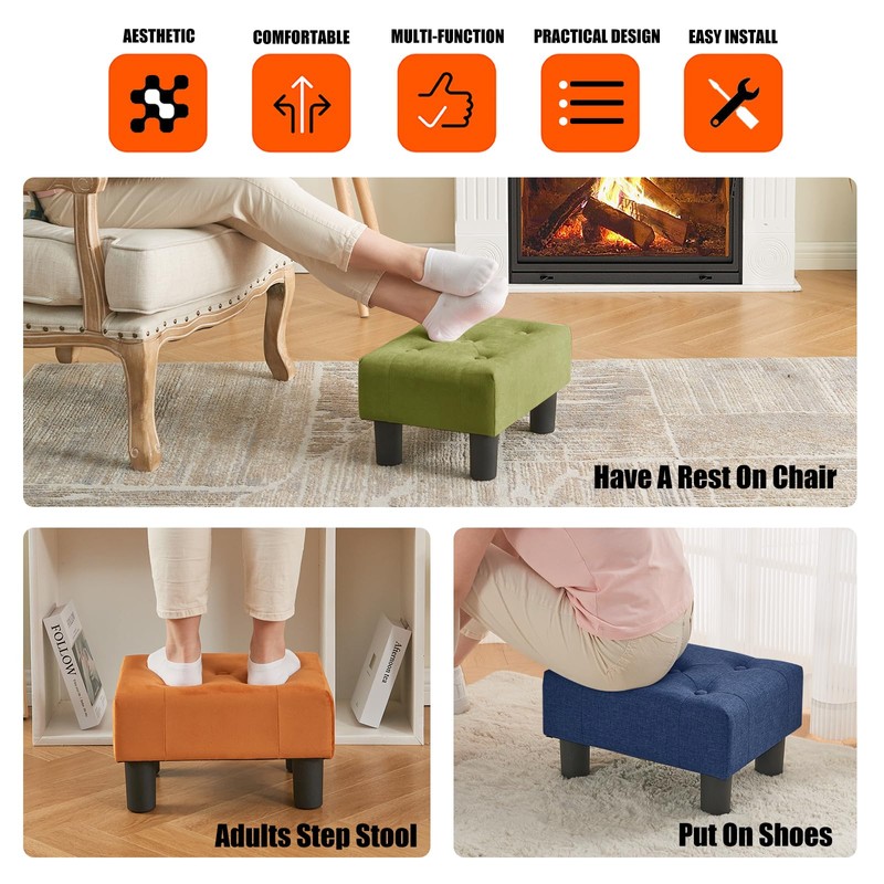 BRIAN & DANY Small Foot Stool, Linen Foot Stools with