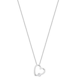 Tuscany Silver Damen Rolokette Mit Anhänger Sterling Silber Weiß Zirkonia Offen Herz 46cm/18zoll