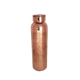 Etching Pure Copper Water Bottle 1000 ml Drinking Water vessel water serving flask Leak Proof joint free Handmade Copper Bottle For Health Benefits, Sports, Yoga, Running, school 1 Liter (34 Oz)
