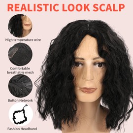 Xorim Curly Bob Wig Human Hair, Glueless Short Curly Wig, Comes with Hair Ring, Pre Plucked, Wear and Go, Comfortable and Breathable, Easy to Wear, Suitable for Black Women (Black)