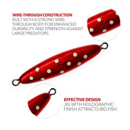 5.5" Eddie Bomb Tuna Jigs 20oz,2 Pieces Polka Dot/Crimson Red,Unrigged, Heavy BFT Vertical Flat Fall Jigs for Bluefin, Tuna Fishing Gear