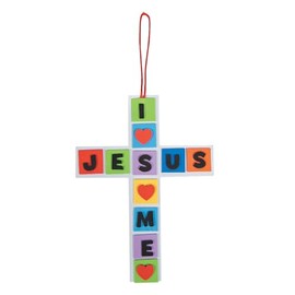 Fun Express I Love You Jesus, Jesus Loves Me Cross - Crafts for Kids and Fun Home Activities - VBS Vacation Bible School Supplies/Decor - Makes 12