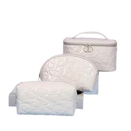 Makeup Bag 3 Pcs PU Leather Waterproof Cosmetic Bag Portable Travel Cosmetic Bag(White)