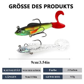 Kisstta Rubber Fish Fishing Lures, Rubber Fish Fishing Lures for Trout, Zander & Bass, Artificial Bait Fishing Equipment, Rubber Bait Fishing Sets Jigs Head, Carbon Steel Fish Hooks, Fishing Gift for