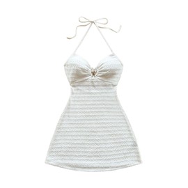 SOLY HUX Women's Cut Out Tie Backless Halter Dress Sleeveless Mini Beach Vacation Dresses Solid White Medium