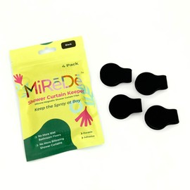 4 Pack Self Adhesive Shower Curtain Clips – Wall Mounted Clips Keep Curtain Closed and Contain Water Inside Shower – Easy Install Bathroom Splash Guards – Shower Accessories (Black)