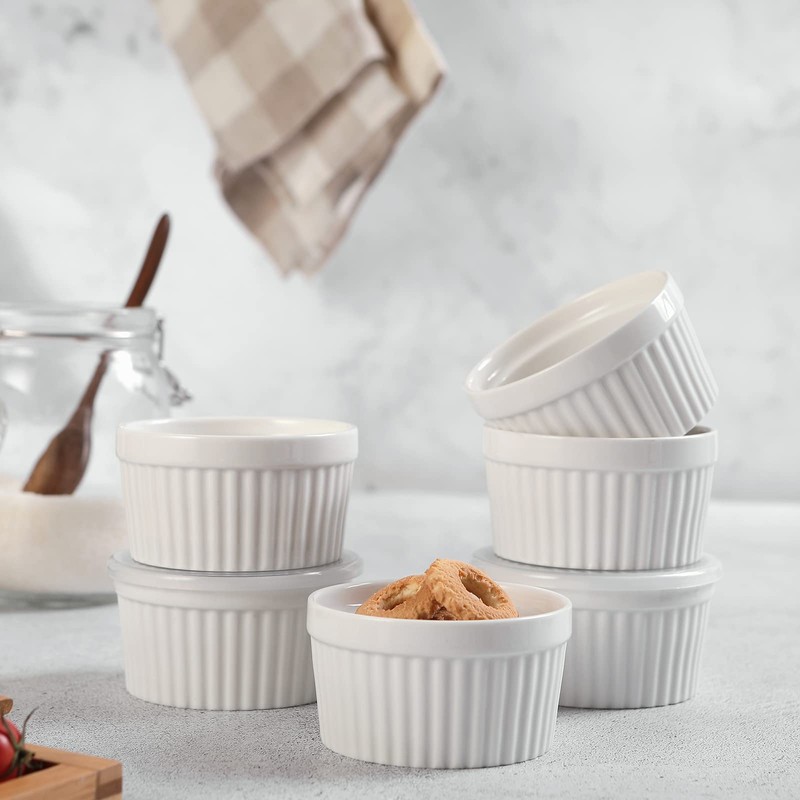 DOWAN Ramekins with Lids 6 oz Oven Safe, Creme brulee