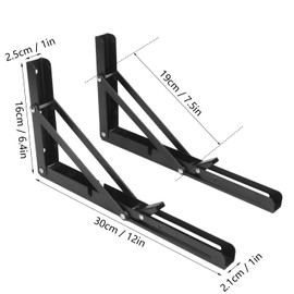Biugaaufai 10 Pack 12 Inch Black Folding Shelf Brackets with Screw, Collapsible Shelf Bracket Wall Mounted, Heavy Duty Folding Shelf Brackets for Wood Shelves, Wall-Mounted Tables & More