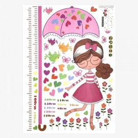 Growth Record Height Chart Wall Sticker Girl with Umbrella 3ea