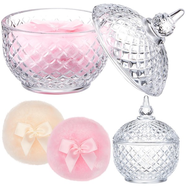 Tioncy 3 Pcs Large Body Powder Puff and Container Glass