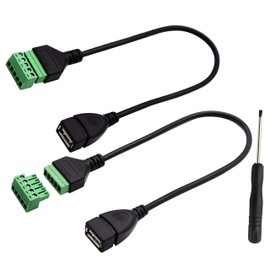 zdyCGTime USB 2.0 A Screw Terminal Block Connector Cable USB 2.0 A Female Plug to 5 Pin Way Female Bolt Screw with Shield terminals Pluggable Type Adapter Connector Converter Cable（30CM2Pack Female