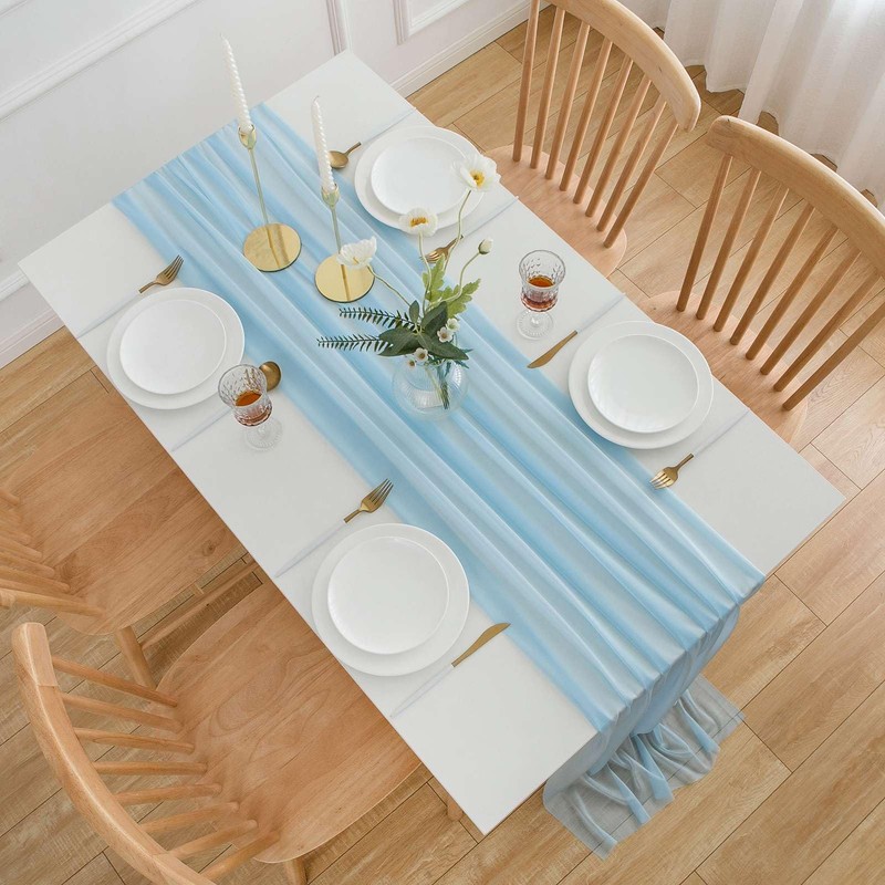 Aoksunova Table Runner, Blue Chiffon Table Runner, Tulle, 300 x