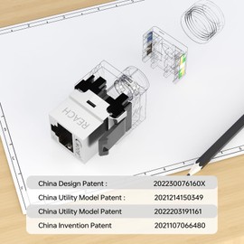 CNCOB Cat8 Keystone Jack Toolless, 40Gbps FTP Shield, Golded Plated Industrial Tool Free RJ45 Ethernet Jack, Stable Transmission for 22-24AWG