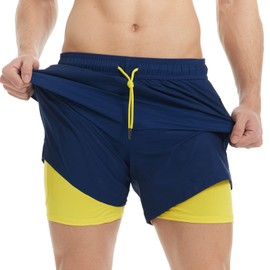 MaaMgic Mens Swim Trunks with Compression Liner 2 in 1 Swimming Shorts Stretch 5.5" Quick Dry Bathing Suits
