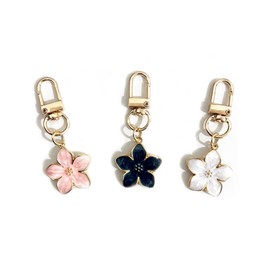 Qiansail 3Pcs Flower Keychains for Women, Cute Floral Key Chain Charms Bag Purse Charm Car Key Ring for Handbags (Pink Black White)