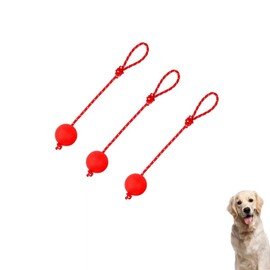 Changyeah Pack of 3 Elastic Dog Toy Ball with Rope, with Cord, Natural Rubber Dog Ball, Soft and Elastic Dog Balls, Throwing Ball with Rope for Large and Small Dogs