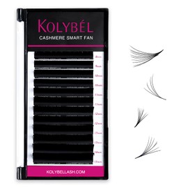 KOLYBEL Eyelash Extensions Cashmere Easy Fan Lashes 0.07 Thickness D Curl 8-15mm Mix Tray Auto Blooming Lash Extension Matte Dark Black Volume Lashes Lasting Self Fanning Lashes(0.07-D,8-15mm)