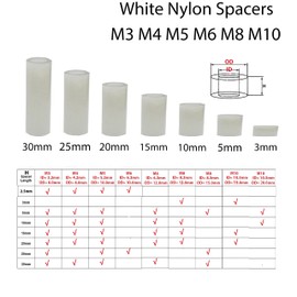 M5 x 30mm White Nylon SPACERS Plastic Standoff Washers Outside Diameter 10mm (Pack of 12)