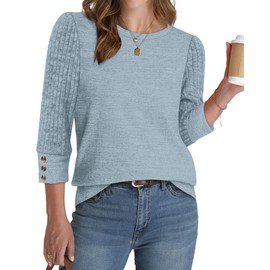 WIHOLL Long Sleeve Shirts for Women Trendy Business Casual Outfits Womens Fall Fashion 2025 Women's Clothing Workout Tops Crew Neck Spring Break Essentials Maternity Clothes Blue XL