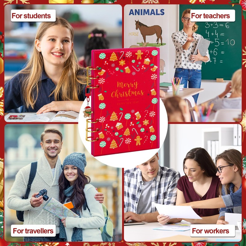 Koqye Festive A5 6-Ring Binder with Christmas Design, Acrylic Cover,