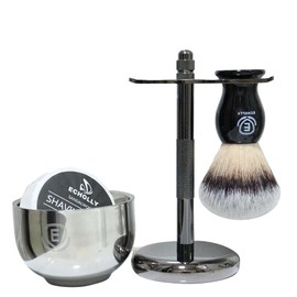 Premium Shaving Brush Kit-4 in 1 Shaving Brush Set for Men Includes Shaving Brush,Shaving Cream Soap,Stainless Steel Bowl and Safety Shaving Stand for Mens Shaving Gift Set(Black)
