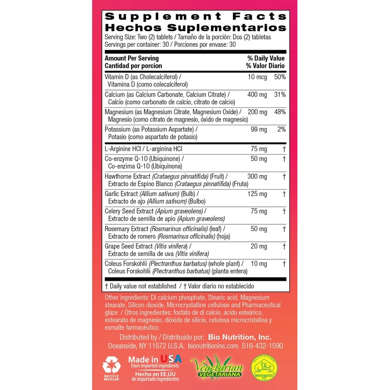 Bio Nutrition Blood Pressure Wellness Tabs, 60 Count