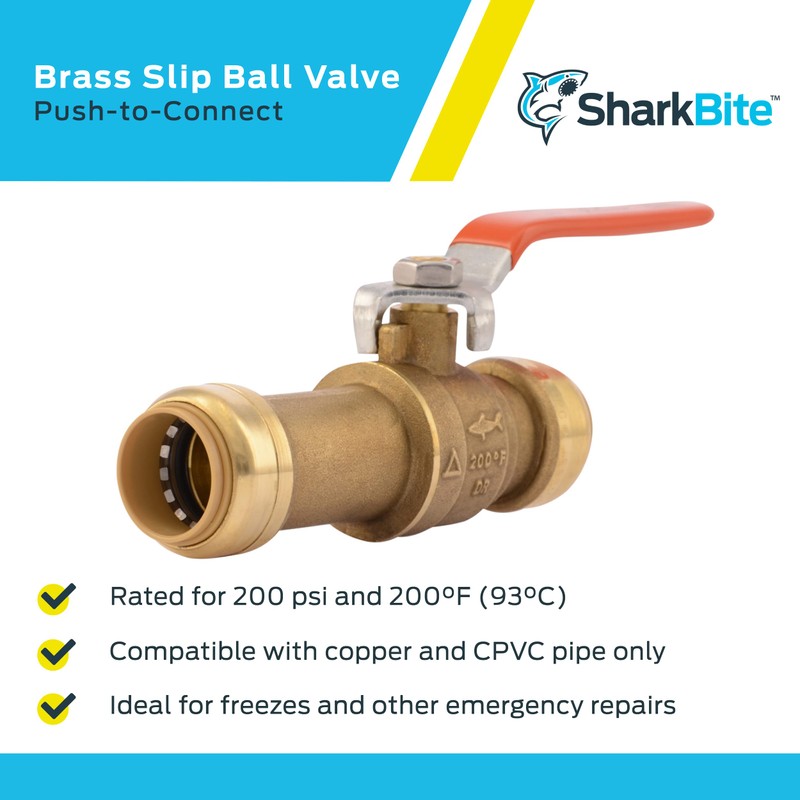 SharkBite 3/4 Inch Slip Ball Valve, Push to Connect Brass