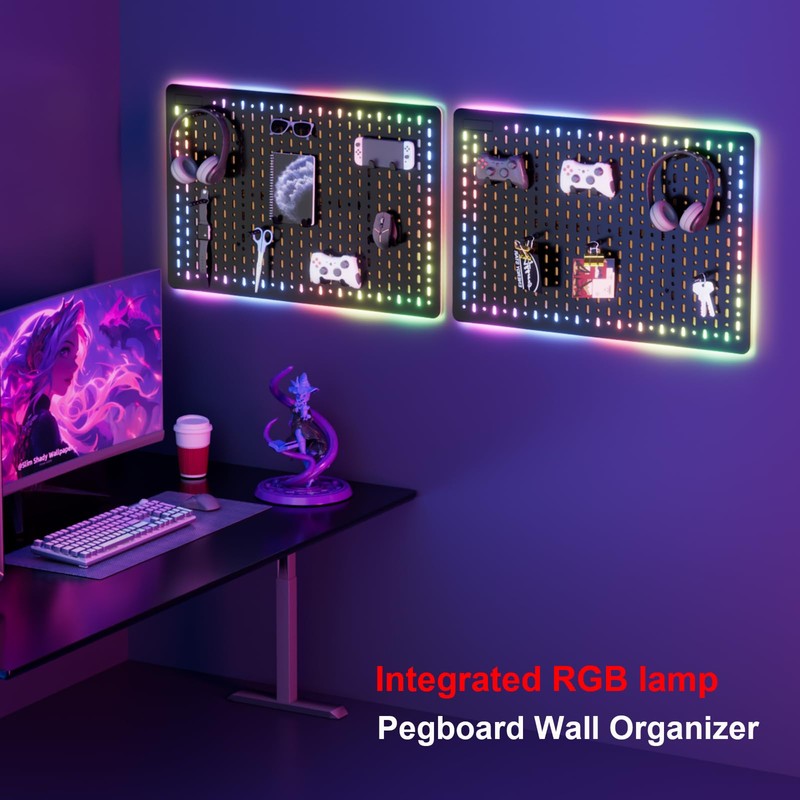 TINLOK Gaming Pegboard Organizer for RGB Light,Peg Board Wall for
