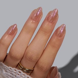BTArtbox Press On Toenails,Champagne Mood, Short Almond, Chrome Nude, 32Ct | 2+ Weeks Wear, Salon-Quality Natural Nails, 10-Minute Easy Daily Applicat