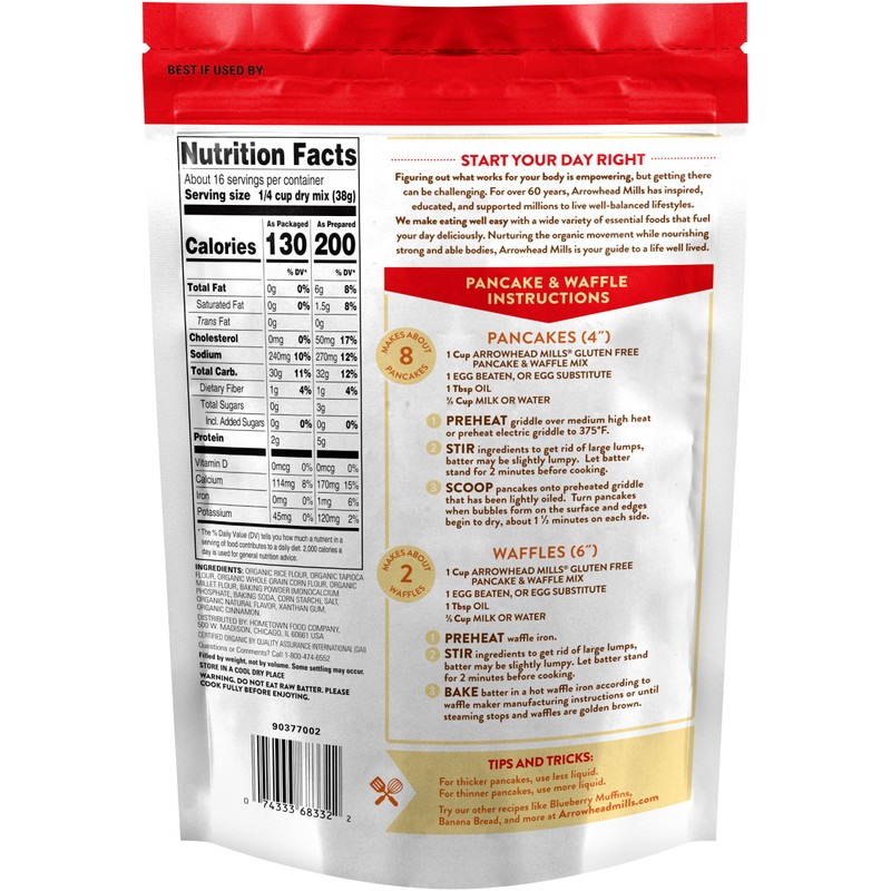 Arrowhead Mills Organic Gluten Free Pancake & Waffle Mix, 22