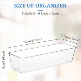 12 Pcs Vanity Drawer Organizer Trays 9 x 3 x 2 Inches Vanity Kitchen Bathroom Fridge Clear Plastic Utensil Drawer Organizers Tray Makeup Storage Organizer Drawers Trays Bins for Organization Office