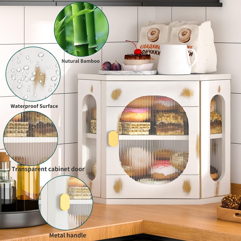 TQQDCI Corner Bread Box for Kitchen Countertop, Large Wooden Bread