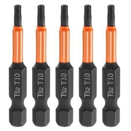 sourcing map 5pcs T10 Torx Head Screwdriver Bit 2" (50mm) Long 1/4" Hex Shank Magnetic No Hole Tamper Proof 6 Point Star Screw Driver Drill Bits Phosphate S2 Steel Industrial Power Tools