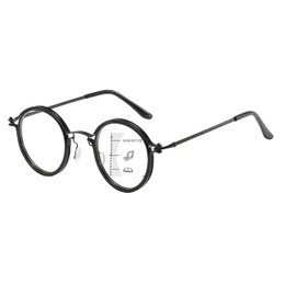 JOLLYNOVA Retro Progressive Multifocal Reading Glasses for Women Men, Metal Round Bifocal Blue Light Computer Readers Frame (Black, 2.5, x)