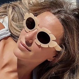LJCZKA Cat Eye Flower Sunglasses for Women, Vintage Sunglasses Flower Shape Fashion Shades for Beach Party Festival