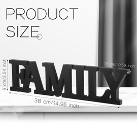 Wonderjune Rustic Wood Family Sign Wooden Table Decor Wooden Family Words Decorative Sign Family Block Letters Sign for Living Room Home Decor Shelf Mantel (Black)