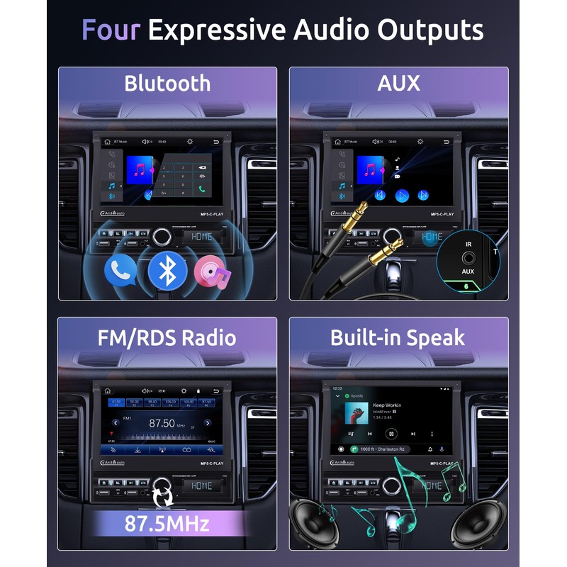 [Motorized] Single Din Touchscreen Car Stereo with Wireless Carplay Android