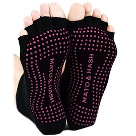 Mato & Hash Toeless Half Toe Yoga Socks With Grip Black/Radiant Orchid M/L