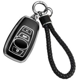 JOYEAR for Subaru Keychain with Key Fob Cover Compatible with Forester CrossTrek Outback WRX Ascent BRZ Impreza Legacy 4-Buttons(Silver-Black)