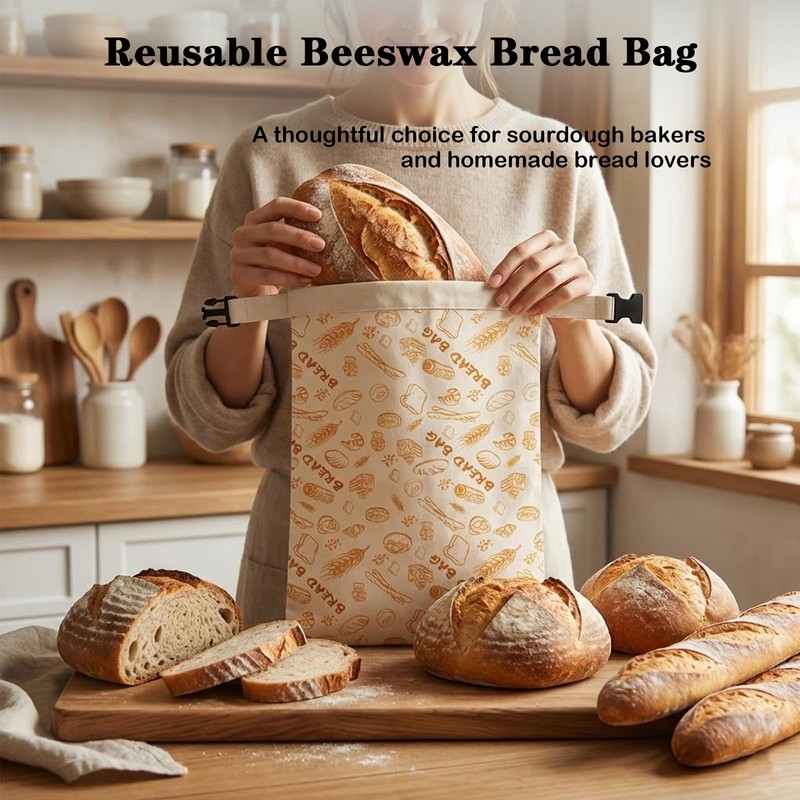 Beeswax Bread Bags for Homemade Bread, Drawstring Sourdough Storage Bags