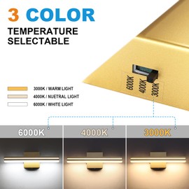 SineRise LED Modern Bathroom Vanity Light Fixtures (16-Inch, 3000K/4000K/6000K, Dimmable), Gold Modern Acrylic Bathroom Wall Lighting Fixtures Over Mirror