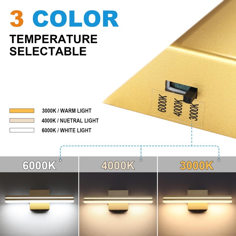 SineRise LED Modern Bathroom Vanity Light Fixtures (16-Inch, 3000K/4000K/6000K, Dimmable),