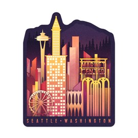 Die Cut Sticker Seattle, Washington, Neon Skyline, Contour Vinyl Sticker 1 to 3 inches (Waterproof Decal for Cars, Water Bottles, Laptops, Coolers), Small