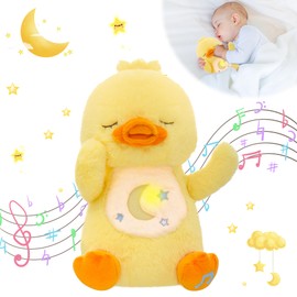 MIAODAM Breathing Stuffed Animal Duck Plush with Realistic Breathing Action and Lighted Music Perfect for Babies and Kids
