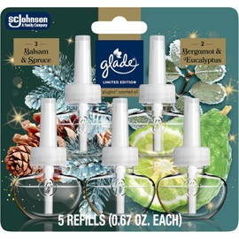 Glade PlugIns Refills Air Freshener, Balsam & Spruce and Bergamot & Eucalyptus, Scented and Essential Oils for Home and Bathroom, 0.67 Fl Oz, 5 Count