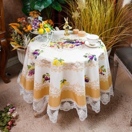 SUTAVIA - Mantel redondo floral con bordado de encaje impermeable, tela burdeos, mantel de granja para el hogar, cocina, comedor, día festivo, fiestas al aire última intervensión (amarillo, 60