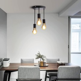 3 Light Retro Semi Flush Mount Ceiling Light Fixture, Rustic Metal E27 LED Lamp Retro Black Chandelier Fitting, Island Vintage Ceiling Light for Stairs Porch Hallway Entryway Kitchen (Style 2)