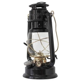 HEINZE HEINZE Petrol Lamp Black with Brass-Plated Elements Height 24 cm with Childproof Filling Lid Light Duration Approx. 15 Hours Weight 0.7 kg