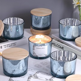 simeitol 6pcs 16oz Blue Candle Jars for Making Candles, Speckled Blue Glass Candle Jars with Lids, Bulk Empty Candle Containers, Blue Wedding Centerpieces, Baby Shower Party Table Decorations